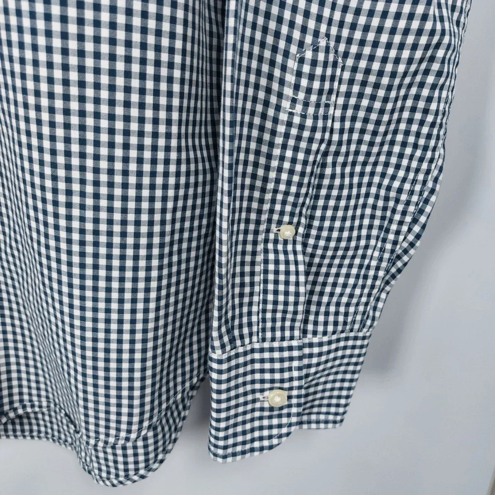 J.Crew Secret Wash Shirt Mens Medium Slim Black Check Organic Cotton Long Sleeve